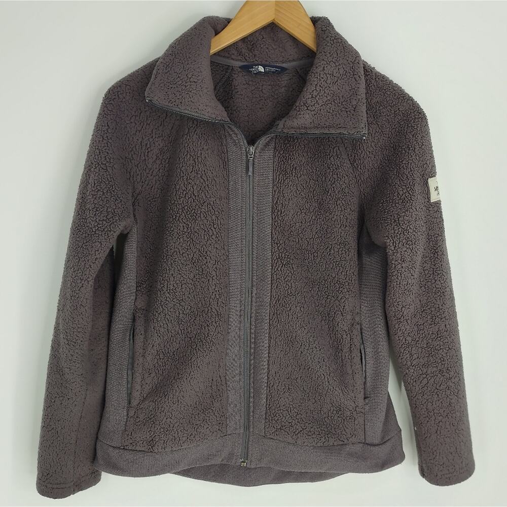 North Face Purple Sherpa Zip Up Collared Jacket Pockets Size Small